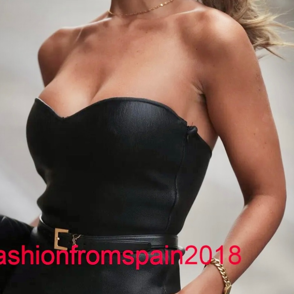 Zara NWT black patent faux leather sweetheart neck bandeau strapless tube top - Picture 7 of 7